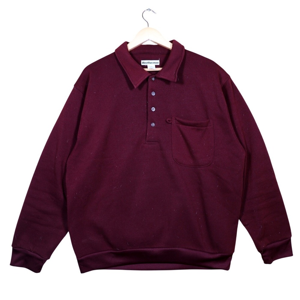 Weatherman Men's Burgundy Pullover Long Sleeve Collared Pocket Sweatshirt Size L